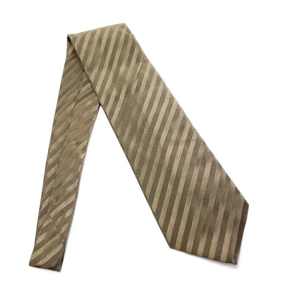 XMI Atkinsons Woven‎ Striped Green Beige Short Wide Silk Wool Tie